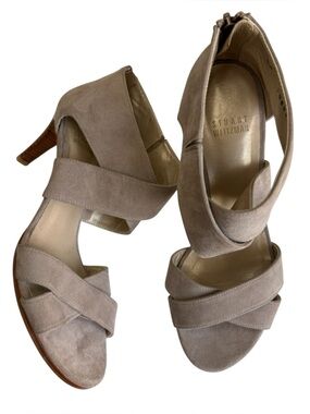 Stuart Weitzman Hug Me Suede Crisscross Ankle Zip Heels Size 7 M